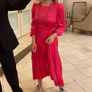 Adelyn Rae midi pleated cut out hot pink dress